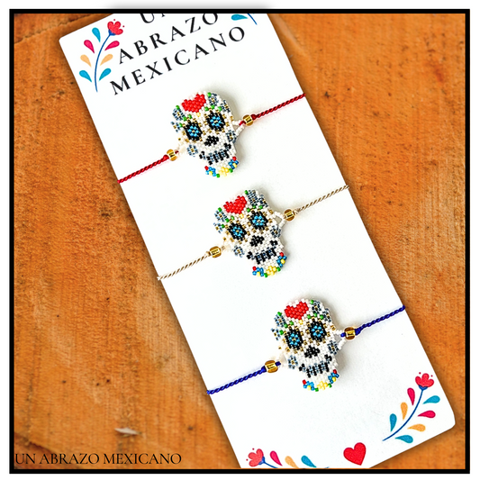 Calavera Dia de Muertos Skull Hand Beaded Slider Bracelet