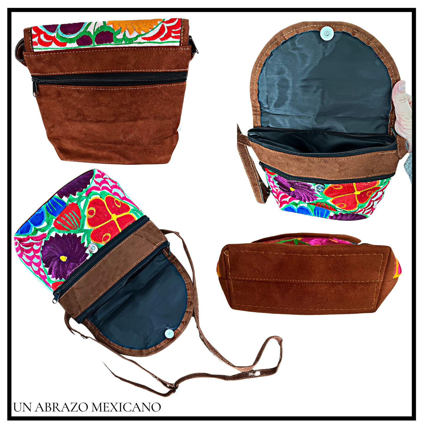 Hand Embroidered Fold Over Crossbody Purse