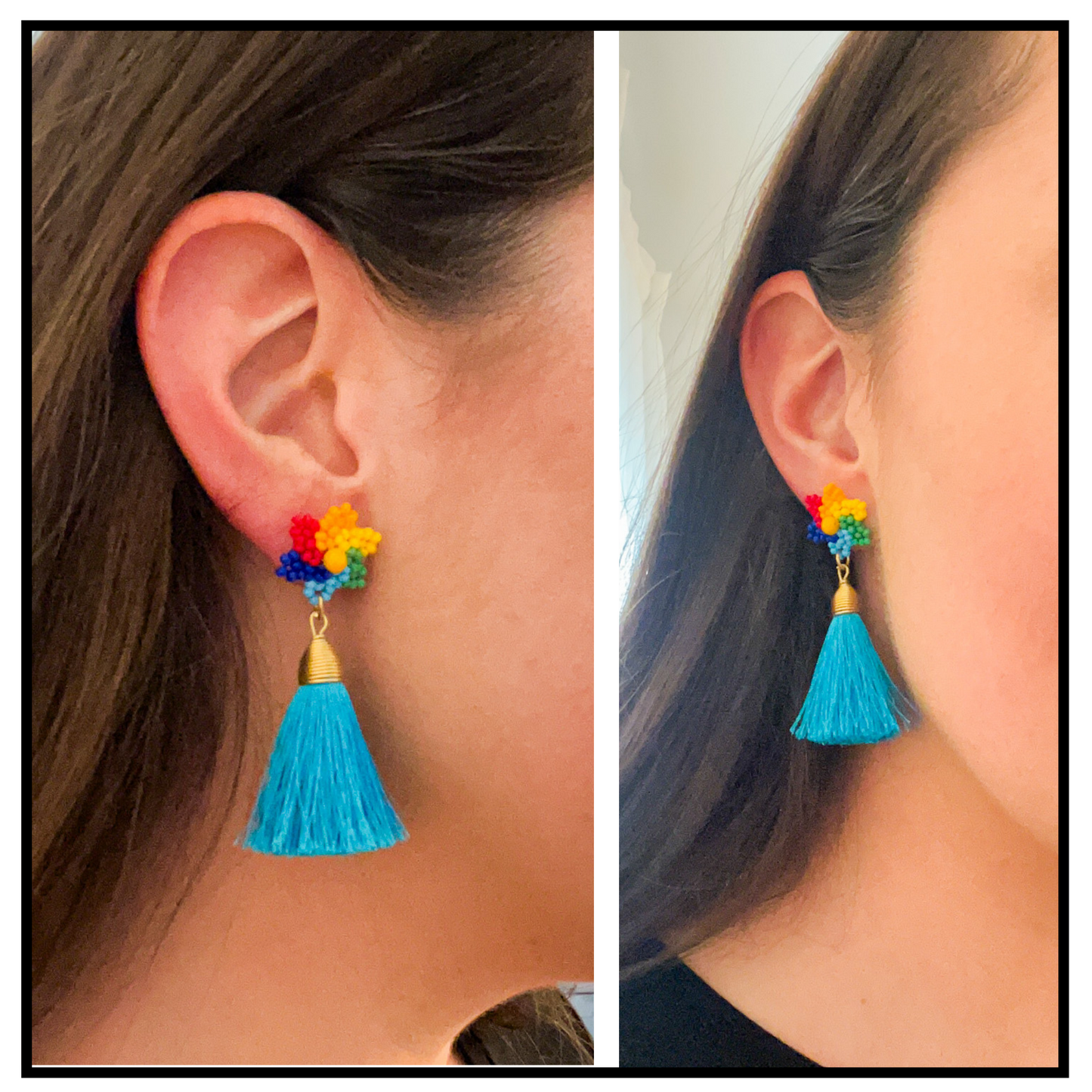 Beaded Tassel Stud Earrings