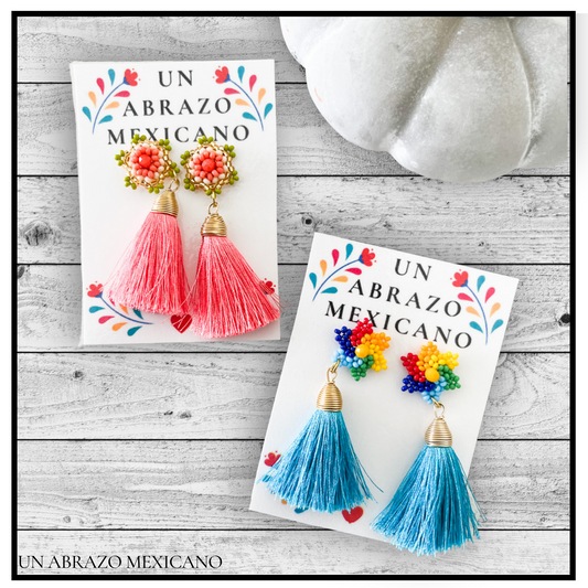 Beaded Tassel Stud Earrings