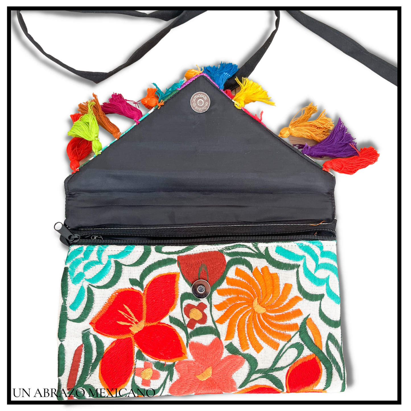 Embroidered Envelope Tassel Clutch