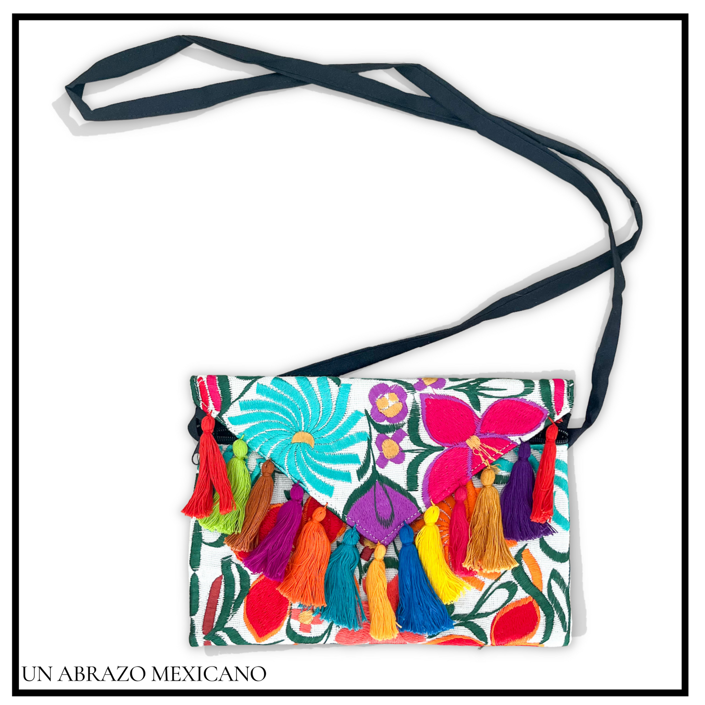 Embroidered Envelope Tassel Clutch