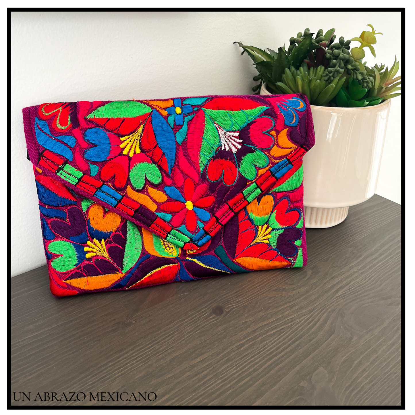 Embroidered Envelope Clutch