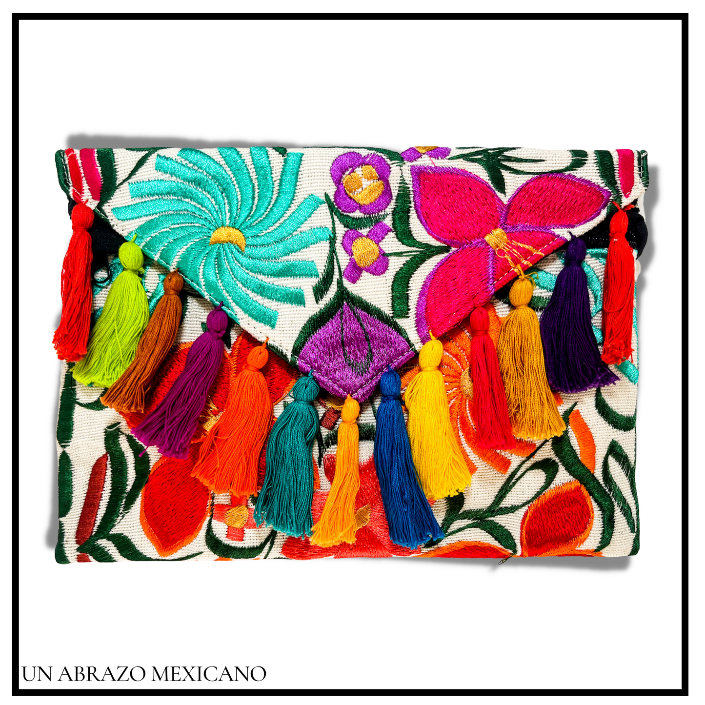 Embroidered Envelope Tassel Clutch