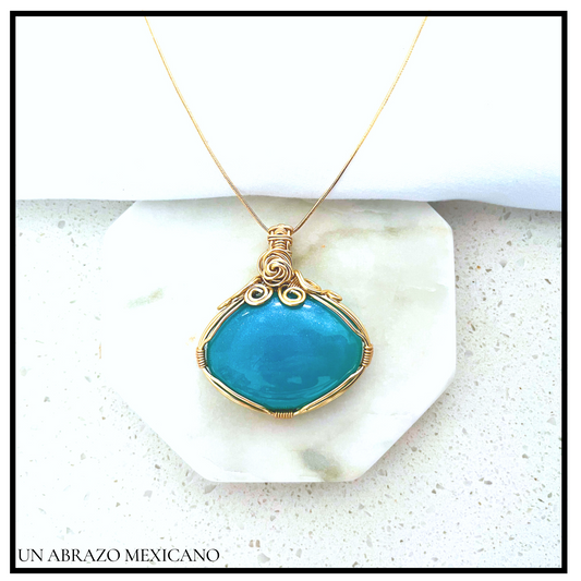 Drop Woven Wire Sky Blue Necklace