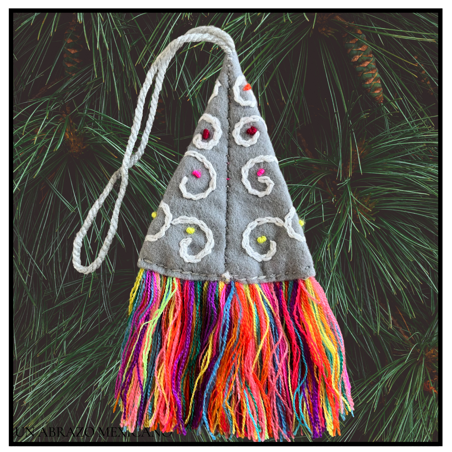 Winter Christmas Tree Embroidered Tassel Ornament