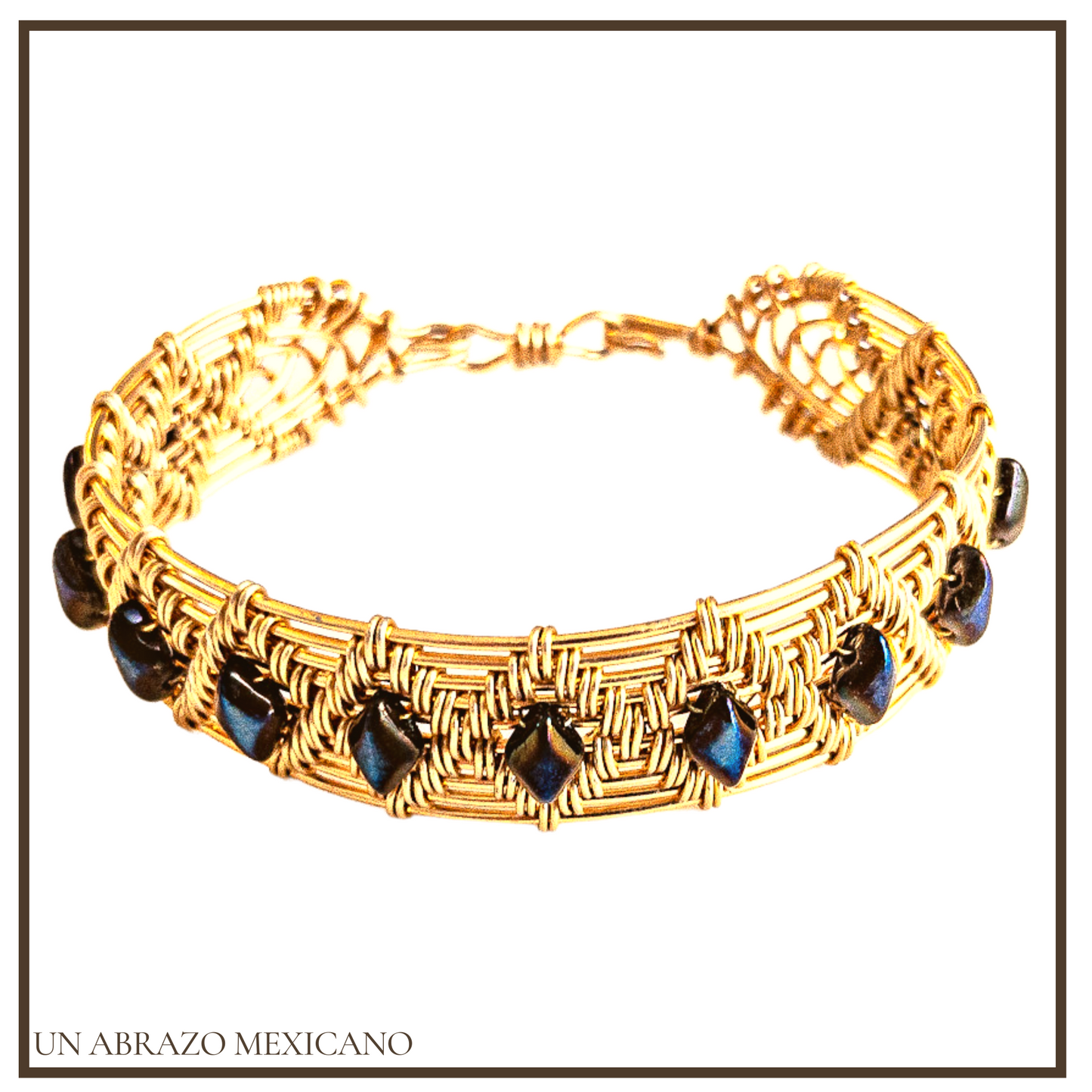 Woven Wire Bracelet Dark Blue Dumortierite Diamond Bead Pattern